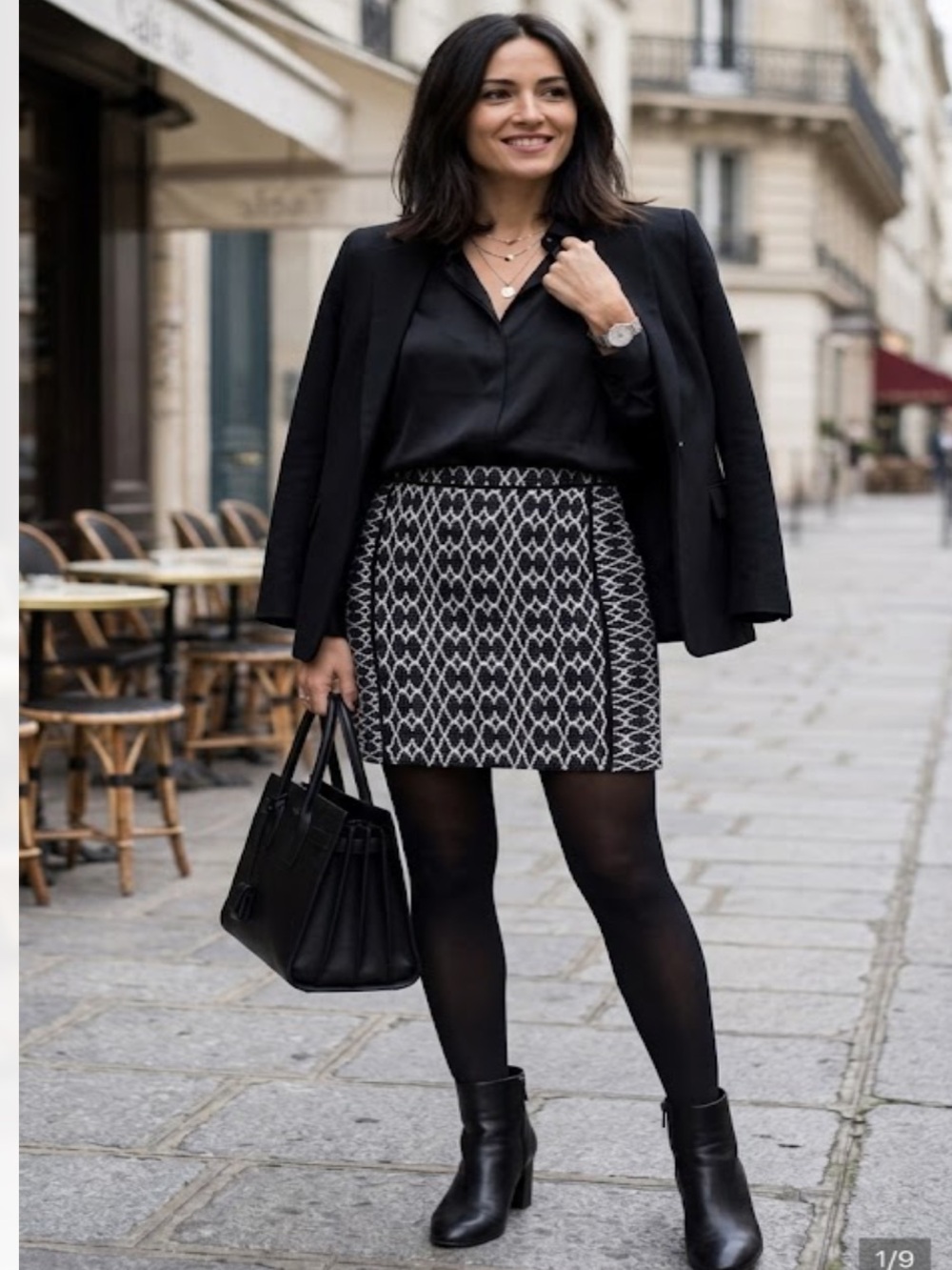 Comptoir Des Cotonniers Black & White Geometric Knit Mini Skirt